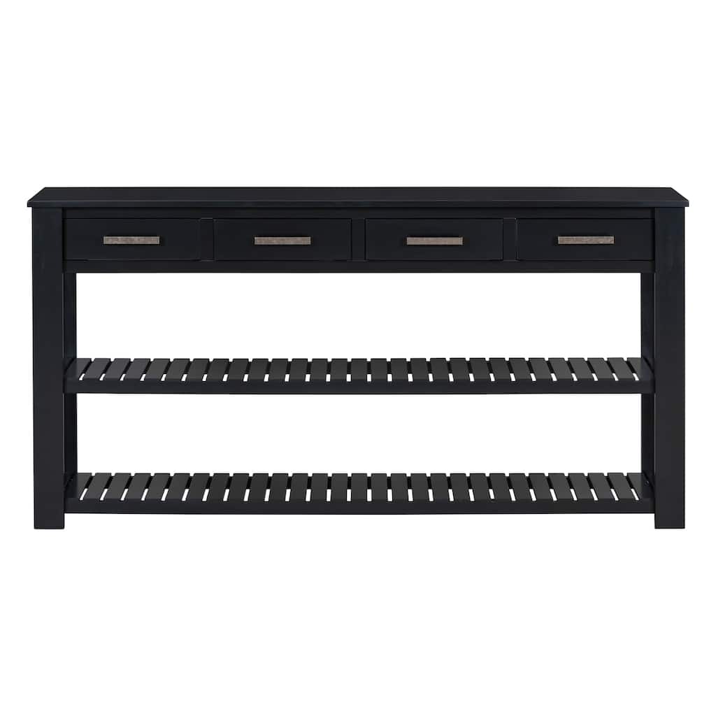 Extra Long 62.2" Entryway Console Table with 4 Drawers and 2 Layer Storage Shelves