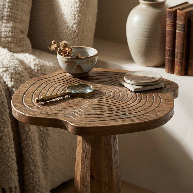 19.69" Solid Wood Stump Nightstand, Rustic Side Table