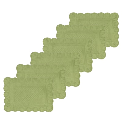 Sage Quilted Scalloped Edge Dining Placemats Set of 6 All Seasons Spring, 13" x 19"