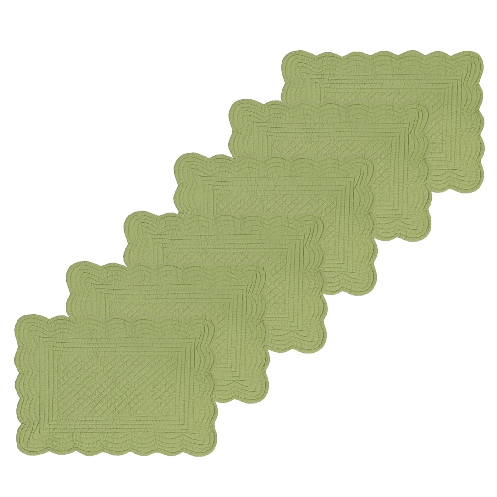 Sage Quilted Scalloped Edge Dining Placemats Set of 6 All Seasons Spring, 13" x 19"