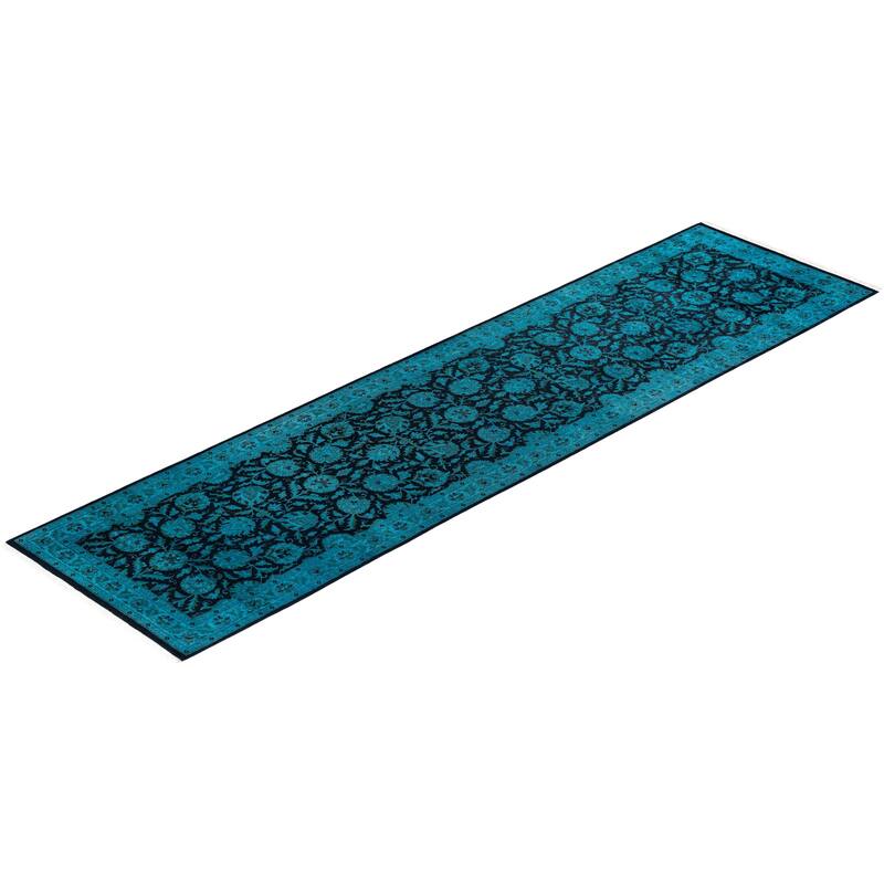 Fine Vibrance, One-of-a-Kind Hand-Knotted Runner Rug - Blue, 2' 6" x 9' 10" - 2' 6" x 9' 10"