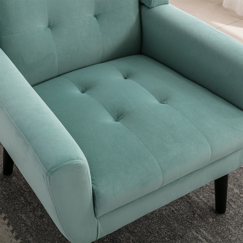Mint Green Velvet 29.53" Buttons Tufted Accent Chair with Black Legs