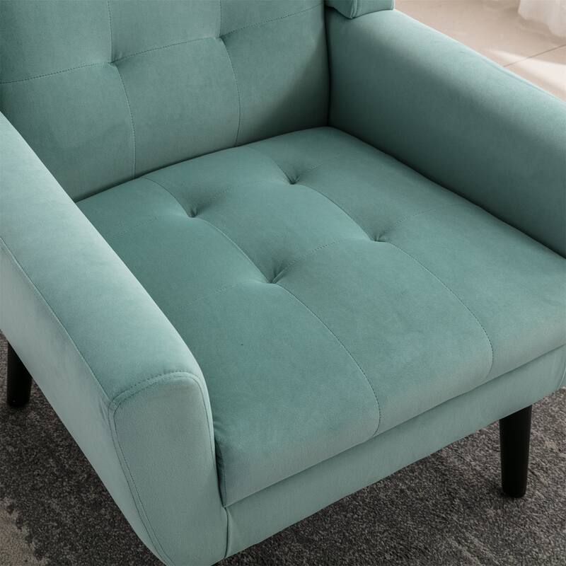 Mint Green Velvet Modern 29.53" Upholstered Buttons Tufted Accent Chair with Black Solid Wood Legs