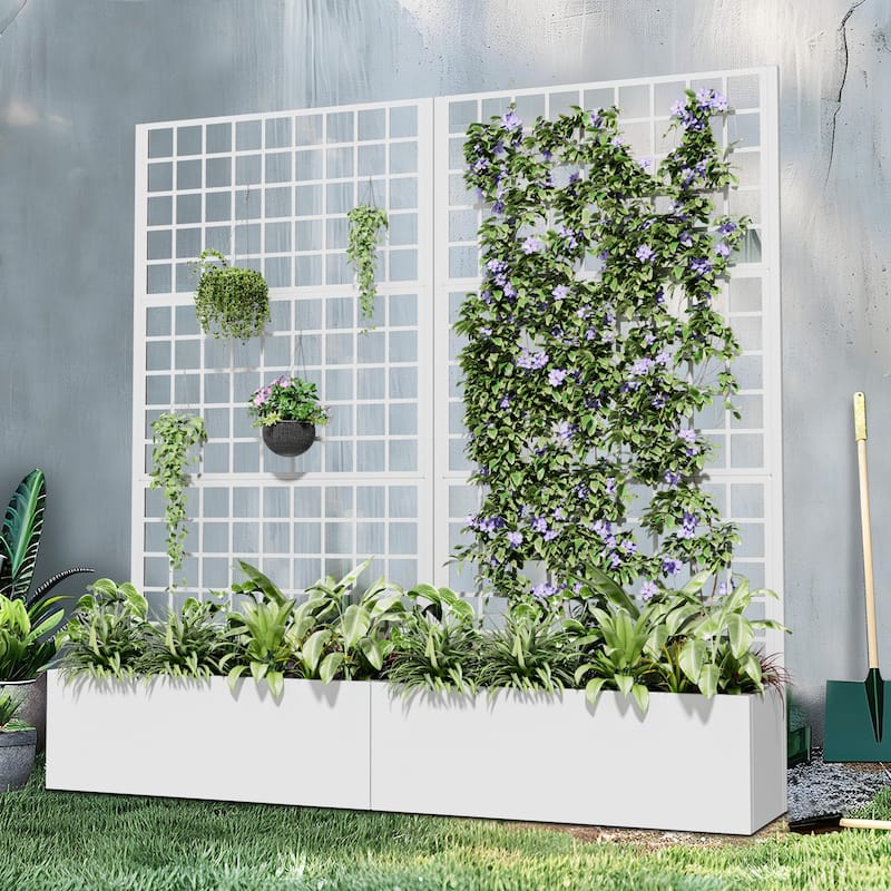Movable Raised Garden Bed with Trellis and Lockable Wheels - 71*35