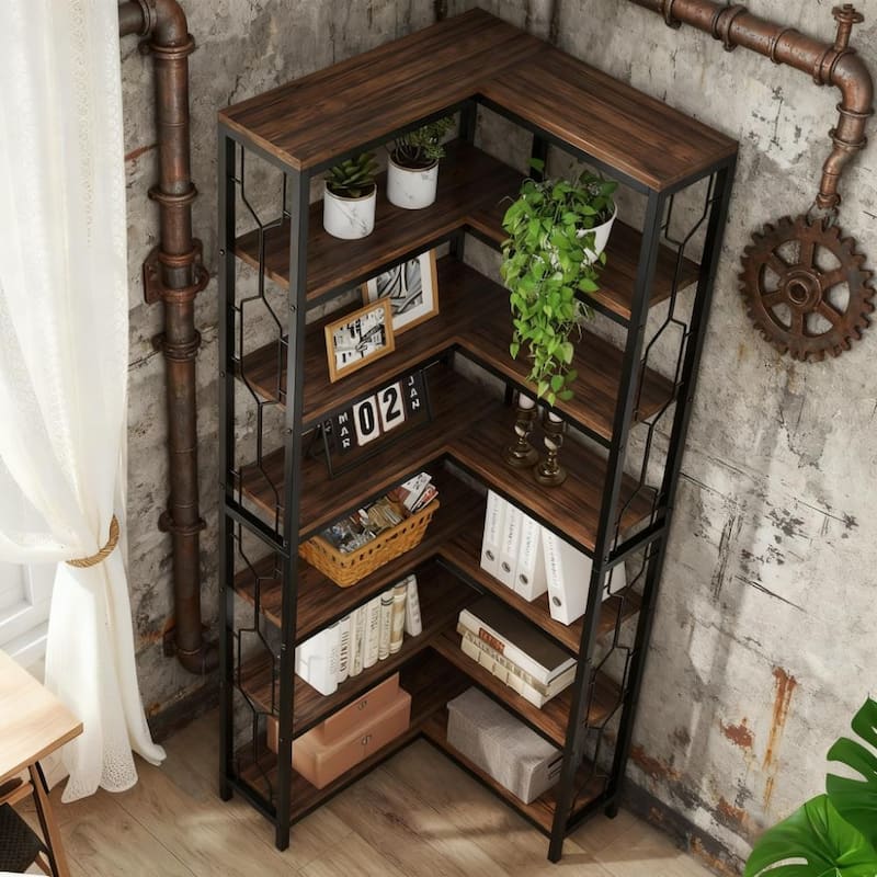 78.7" Tall Bookshelf 7-Tier Industrial Display Shelf Corner Shelf
