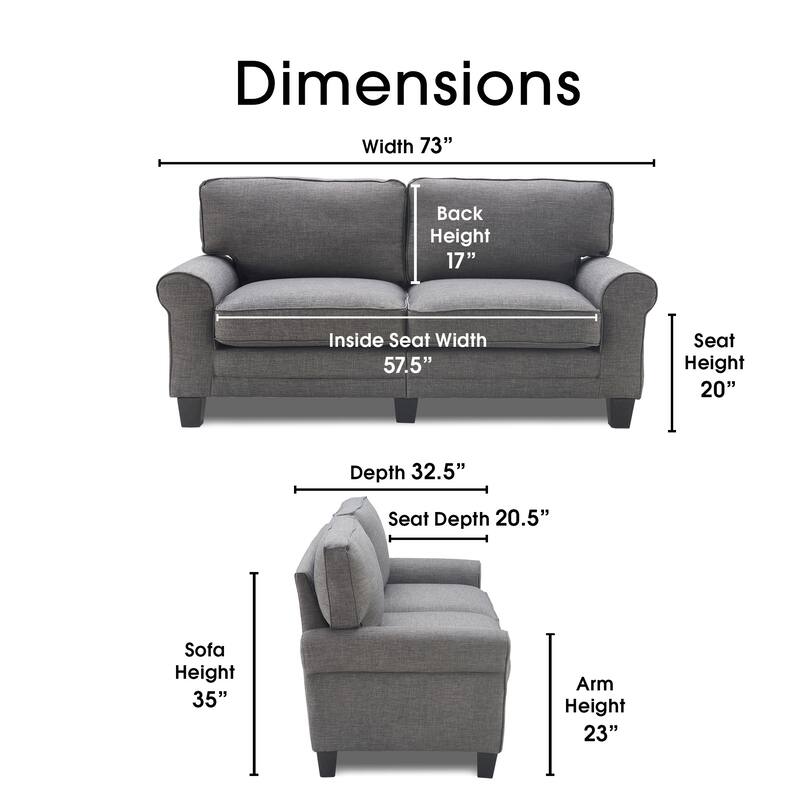Serta Copenhagen 73" Sofa Couch for Two People, Pillowed Back Cushions and Rounded Arms, Durable Modern Upholstered Fabric