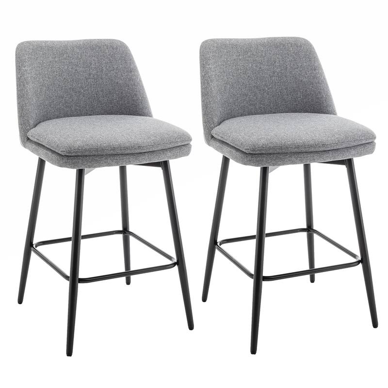 2PCS Swivel Linen Metal Legs Bar Stools