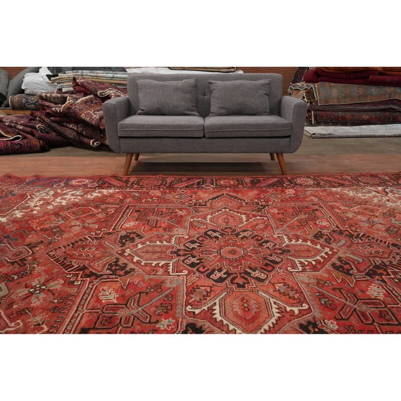 Hand Knotted Oriental 100% Wool Carpet Traditional Medallion Oranges & Rust Heriz Area Rug - 13' 1'' X 10' 2''