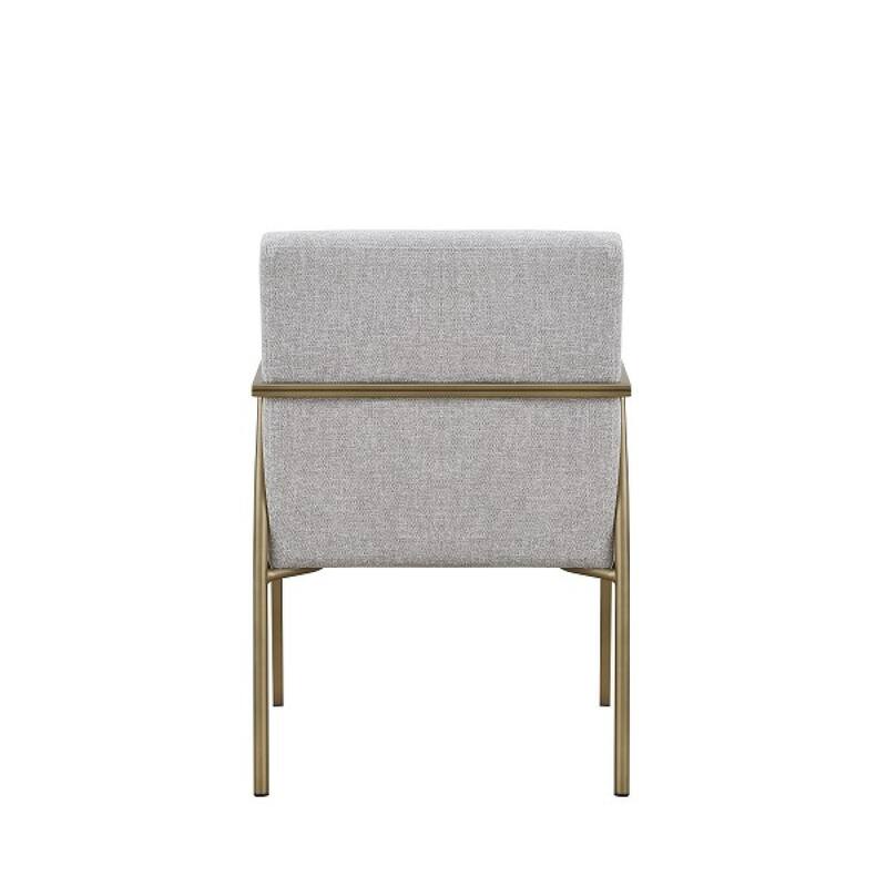 Light Grey Fabric Upholstered Armchair with Brass Metal Legs and Solid Back - 24" x 21.5” x 33” (D x W x H)