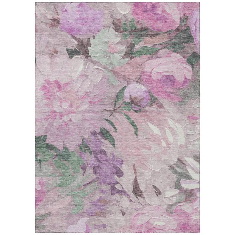 Machine Washable Indoor/ Outdoor Watercolor Floral Chantille Rug