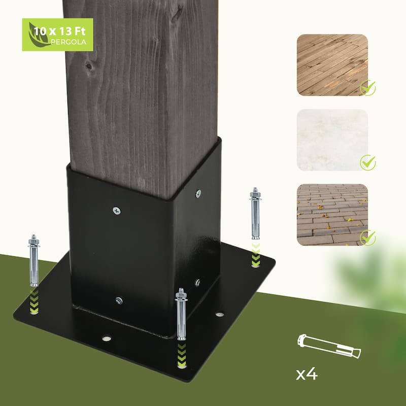 10 ft. x 13 ft. Patio Wood Pergola with Wood Stand Kit and Solid Wood Frame