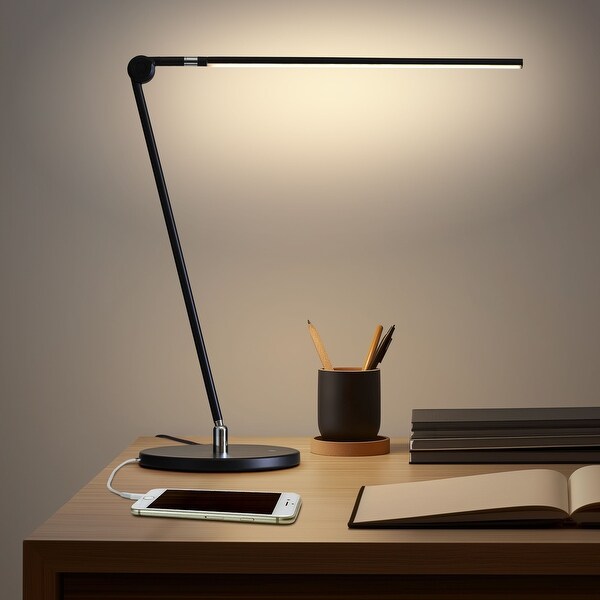 Brightech Libra 39 in. Classic Black Dimmable LED Industrial Desk Lamp with USB Port and Adjustable Lamp Head Bed Bath Beyond 36547618