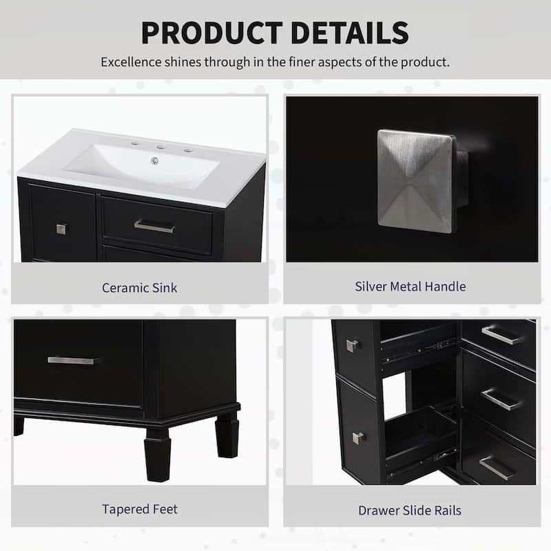 30 Inch Bathroom Vanity with Ceramic Sink