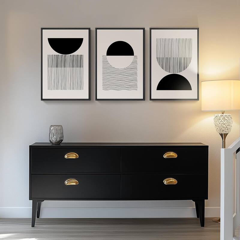 Framed Black and White Minimalist Wall Art,Mid Century Modern