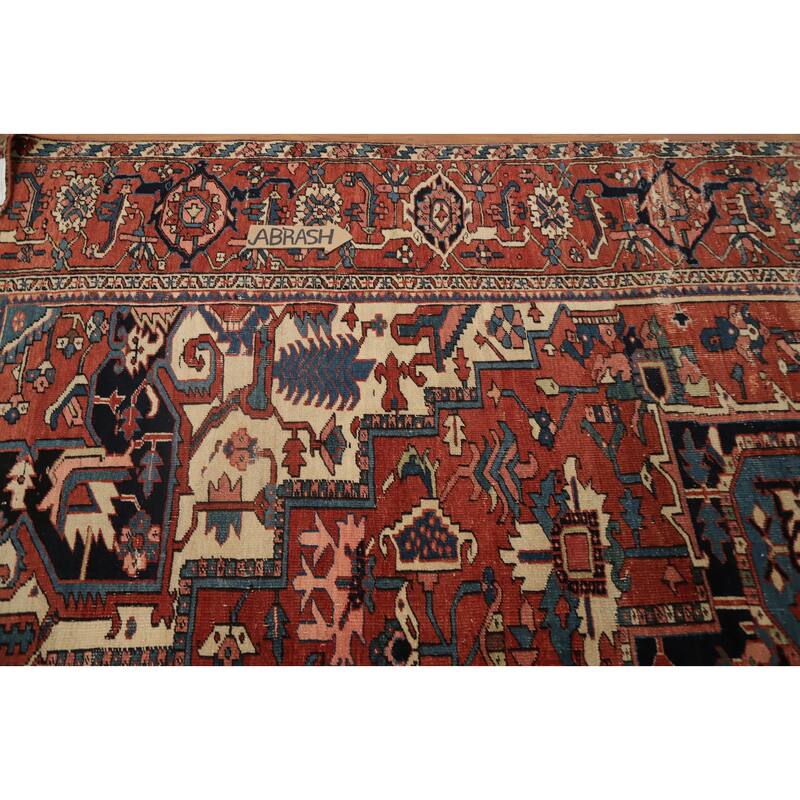 Hand Knotted Oriental 100% Wool Carpet Traditional Medallion Oranges & Rust Heriz (serapi) Area Rug - 14' 3'' X 10' 2''