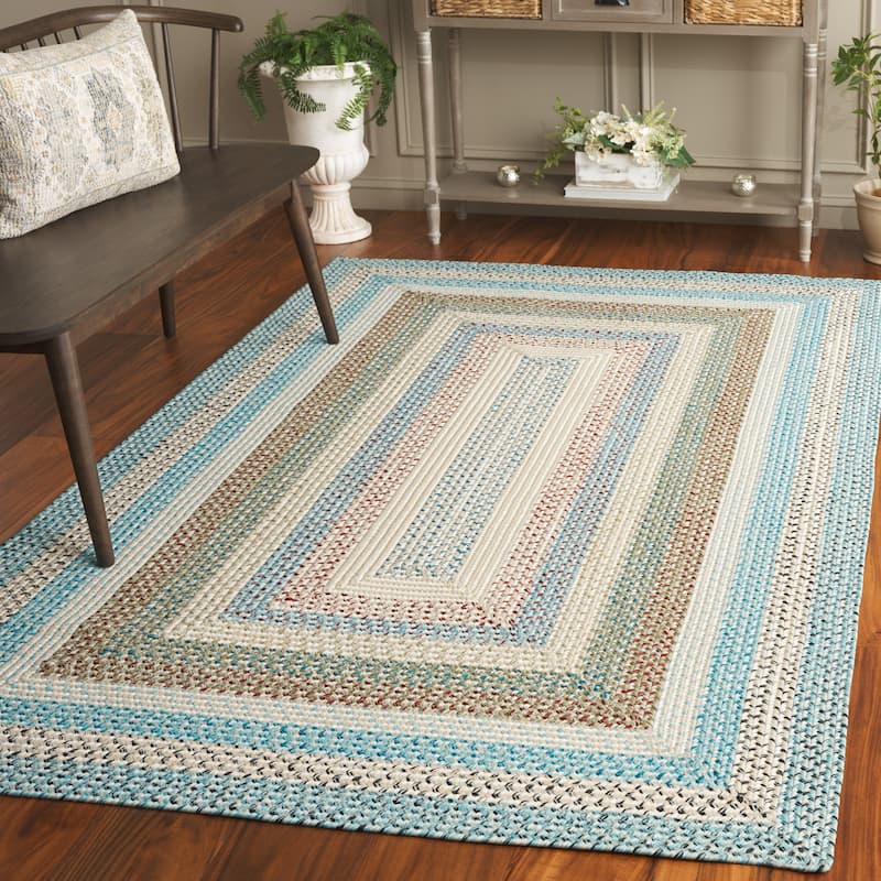 SAFAVIEH Handmade Braided Robena Machine Washable Country Rug - Beige/Light Blue - 5' Square - Square