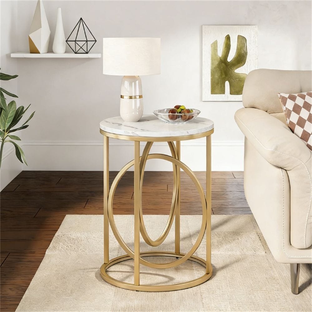 Modern sofa side table, golden O-shaped base, cocktail table, coffee table for Living Room, Hallway