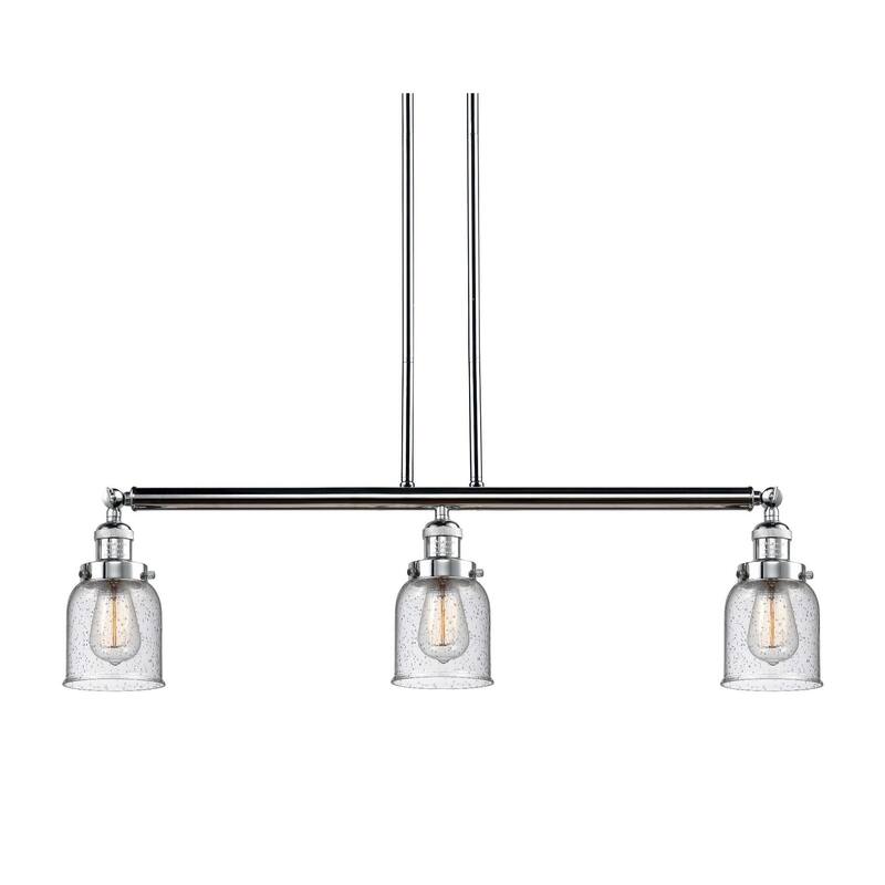 Innovations Lighting Small Bell 3 Light 38" Wide Linear Chandelier - Polished Chrome / Seedy