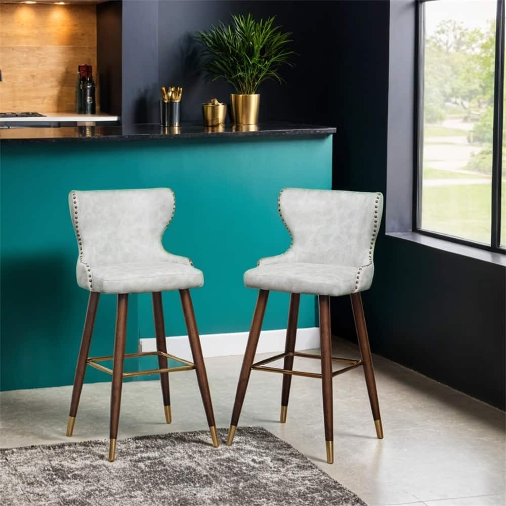 Modern Faux Leather Tufted Nailhead Trim Barstool Set of 2