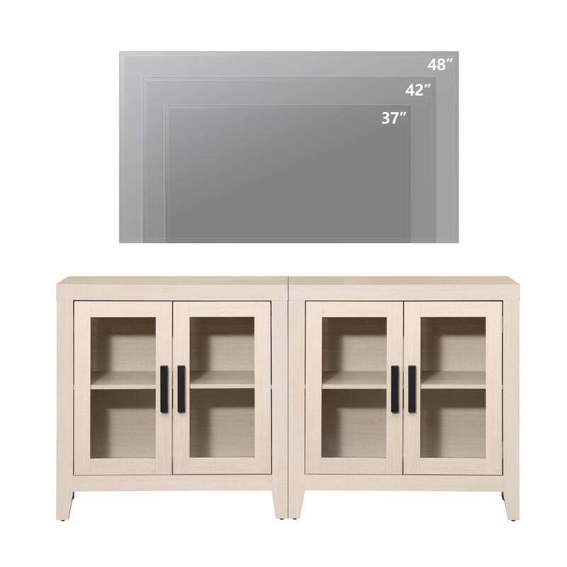 WAMPAT Modern Farmhouse Modular Buffet Cabinet, Glass Door Sideboard with Adjustable Shelves