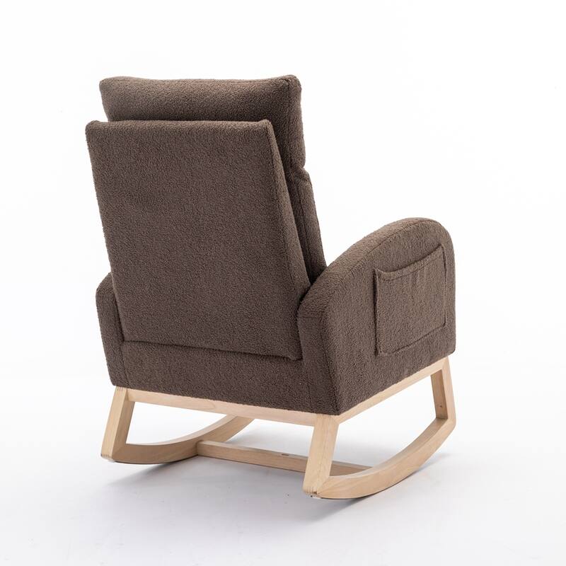 Modern Teddy Fabric Rocking Chair With Right Pocket For Indoor
