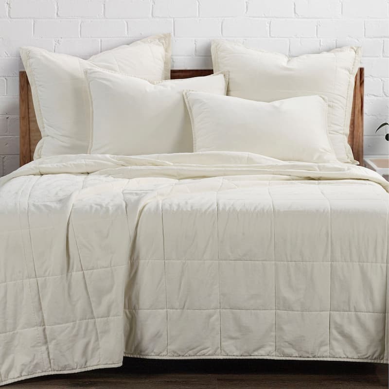 HiEnd Accents Stonewashed Cotton Canvas Quilted Vintage Chic 3 Piece Coverlet Set - Natural - Twin