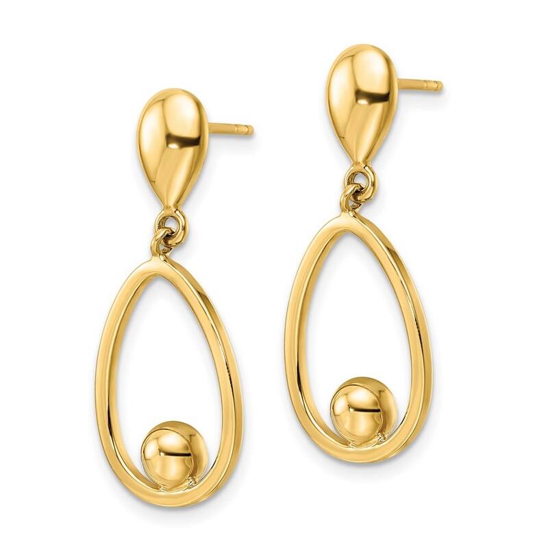 Curata 14k Yellow Gold Polished Teardrop Dangle Post Earrings - 31.3x13.25mm