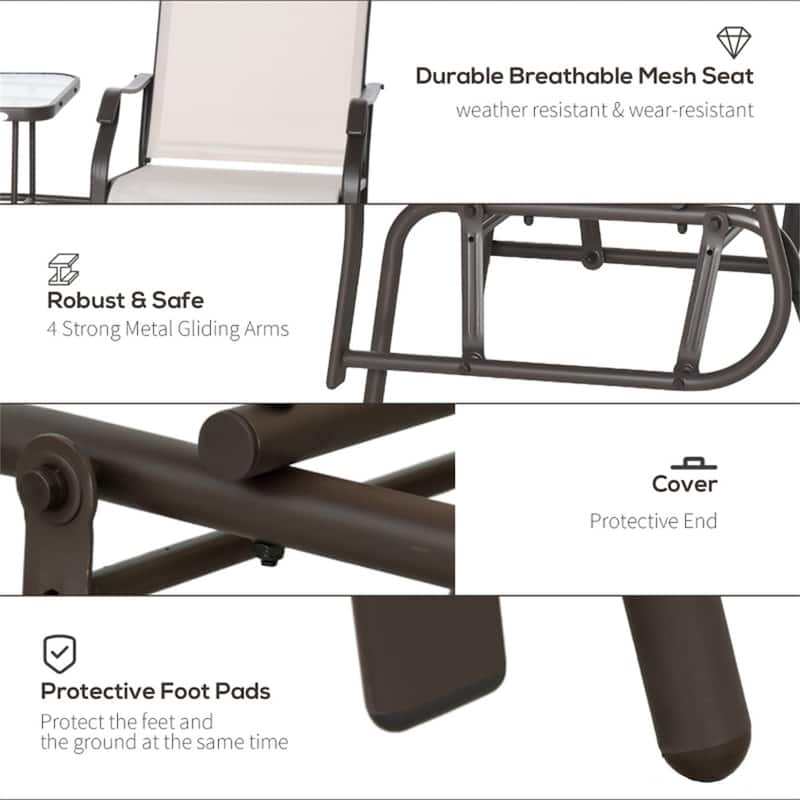 2 Person Patio Glider Rocking Chair with Built-In Tea Table for Comfortable Outdoor Seating - 76.75" L x 34.75" W x 35" H