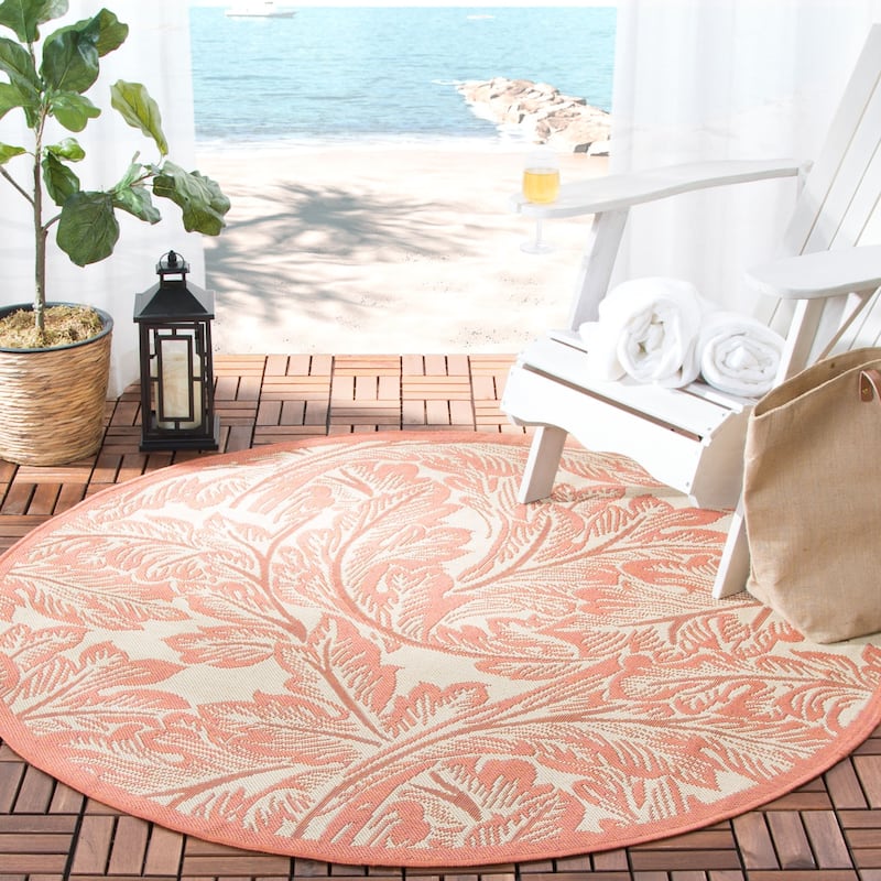 SAFAVIEH Courtyard Reineke Indoor/ Outdoor Waterproof Rug - 5'3" Round - Natural/Terra