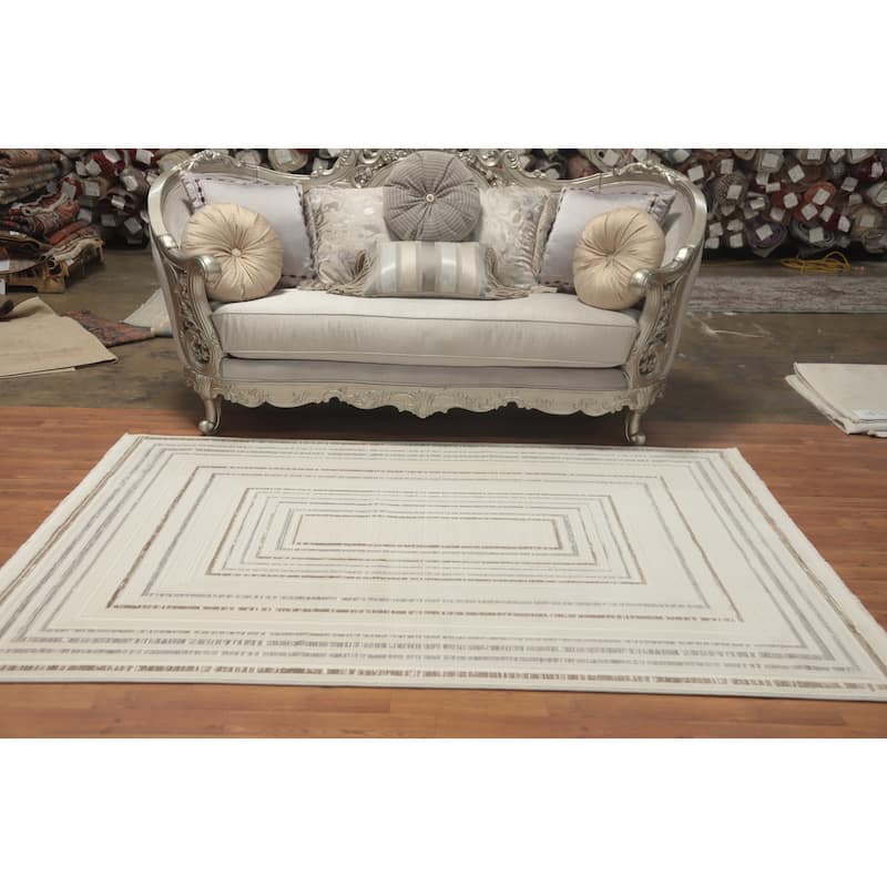Machine Made Oriental Polyester Carpet Modern Geometric Beige & Ivories Modern Area Rug - 7' 5'' X 5' 2''