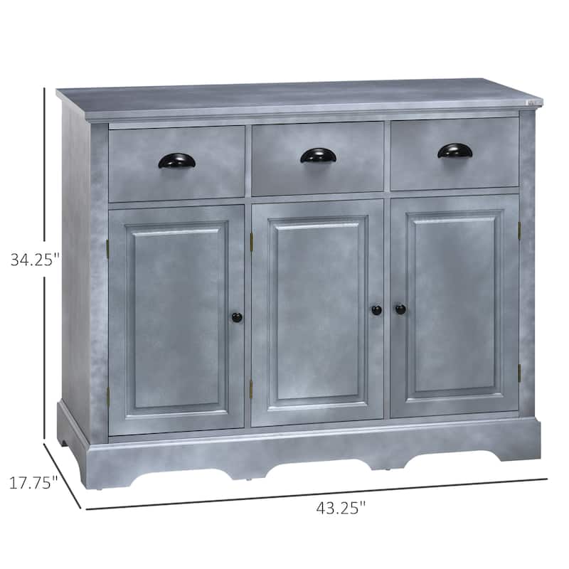 Industrial Buffet Cabinet, Kitchen Sideboard Storage with 3 Drawers, 3 Door Cabinets and Adjustable Shelf for Living Room