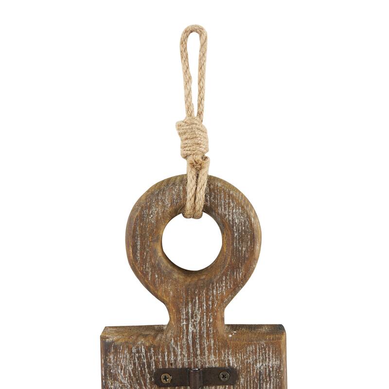 Wood Anchor Whitewashed 4 Hanger Home Wall Hook with Hanging Rope and Bronze Metal accents - Set of 2 Brown - Roche River Decor