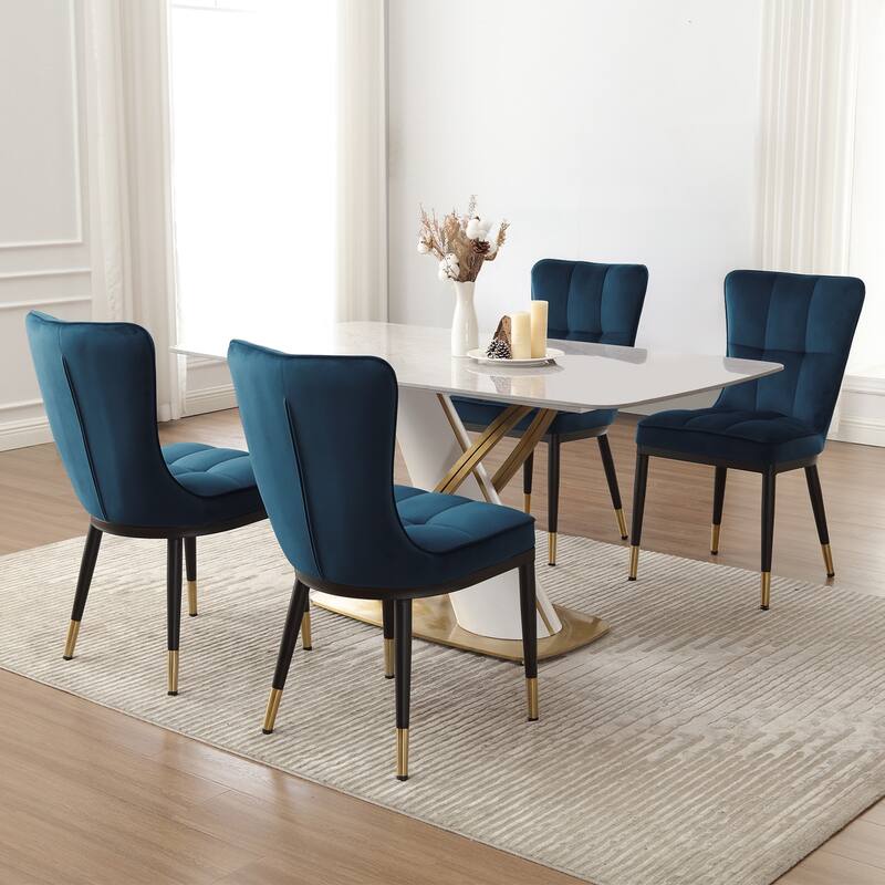 Velvet Upholstered Dining Chairs with Metal Legs, Set of 2/4 - 35.8"H x 18.9"W x 23.2"D - Set of 4 - Blue