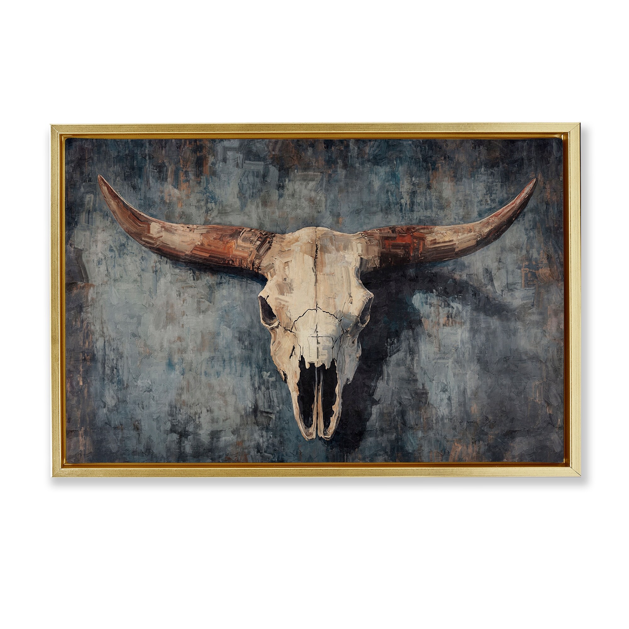 Stupell Antique Distressed Cow Skull Framed Floater Canvas Wall Art Design By Nina Blue