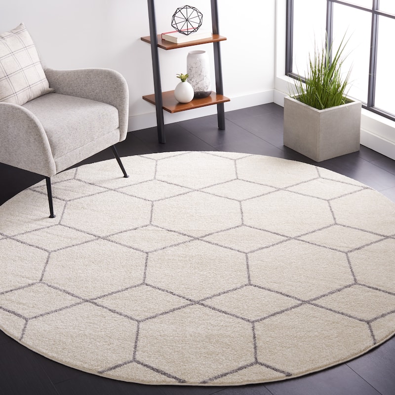 SAFAVIEH Tulum Kulli Bohemian & Eclectic Rug - 6'7" Round - Ivory/Grey
