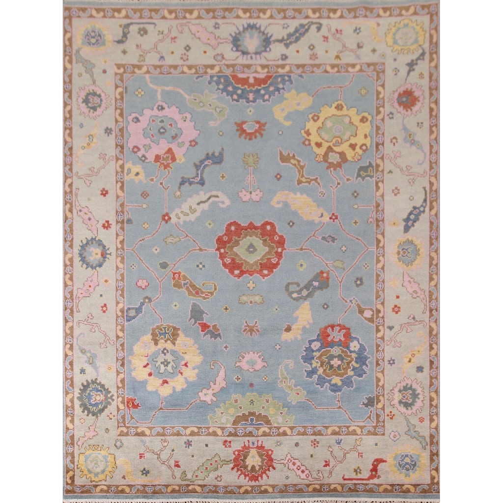 Light Blue Oushak Area Rug Handmade Living Room Wool Carpet - 8'1"x 10'1"