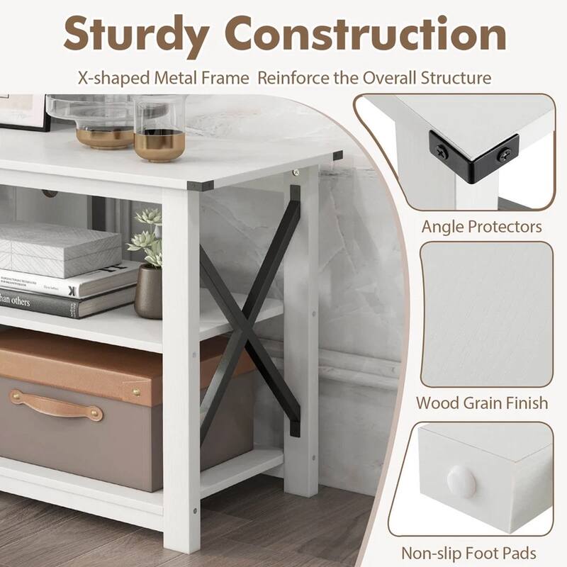 Modern Farmhouse TV Stand for TV's up to 55" W/ Open Shelves - 47 inches in width