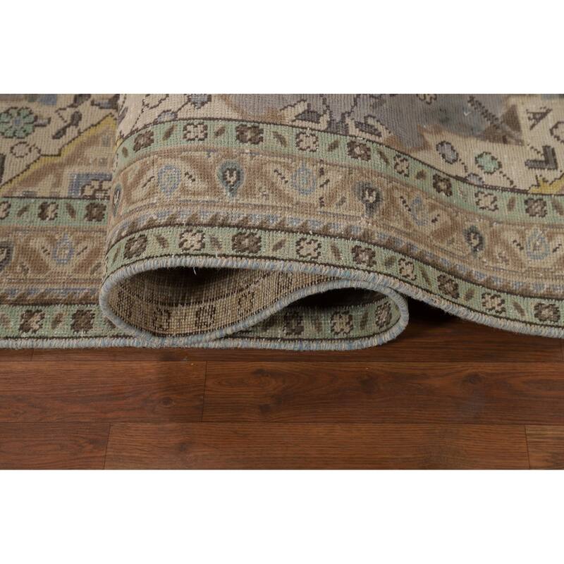 Gray Geometric Tabriz Persian Rug Handmade Wool Carpet - 5'1"x 12'6"