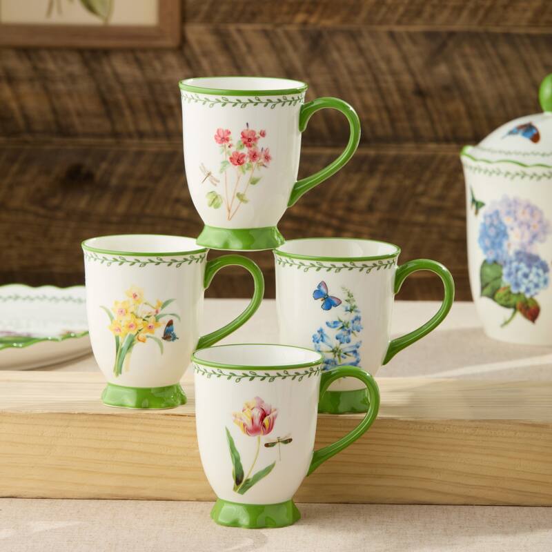 Certified International Mirabella 16 oz. Footed Mugs, Set of 4 Assorted Designs