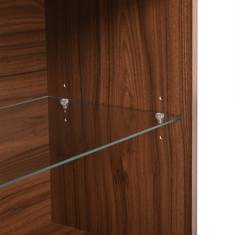 47.30" Glass-Top Closet Island Makeup Vanity with 6 Drawers and Open Shelves