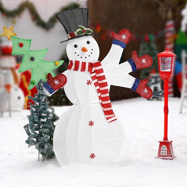 Pre-Lit 2D Snowman Waving Hands Christmas Yard Decorations
