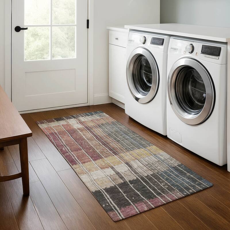 Premium Washable Super Soft Global Stripes Mayfield Rug - Mauve - 2'3" x 7'6"