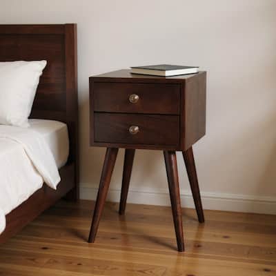 HomeRoots 22" Walnut Solid Wood Square Two Drawer Nightstand