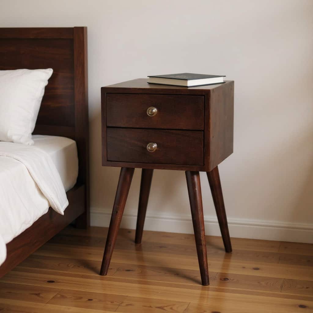 HomeRoots 22" Walnut Solid Wood Square Two Drawer Nightstand