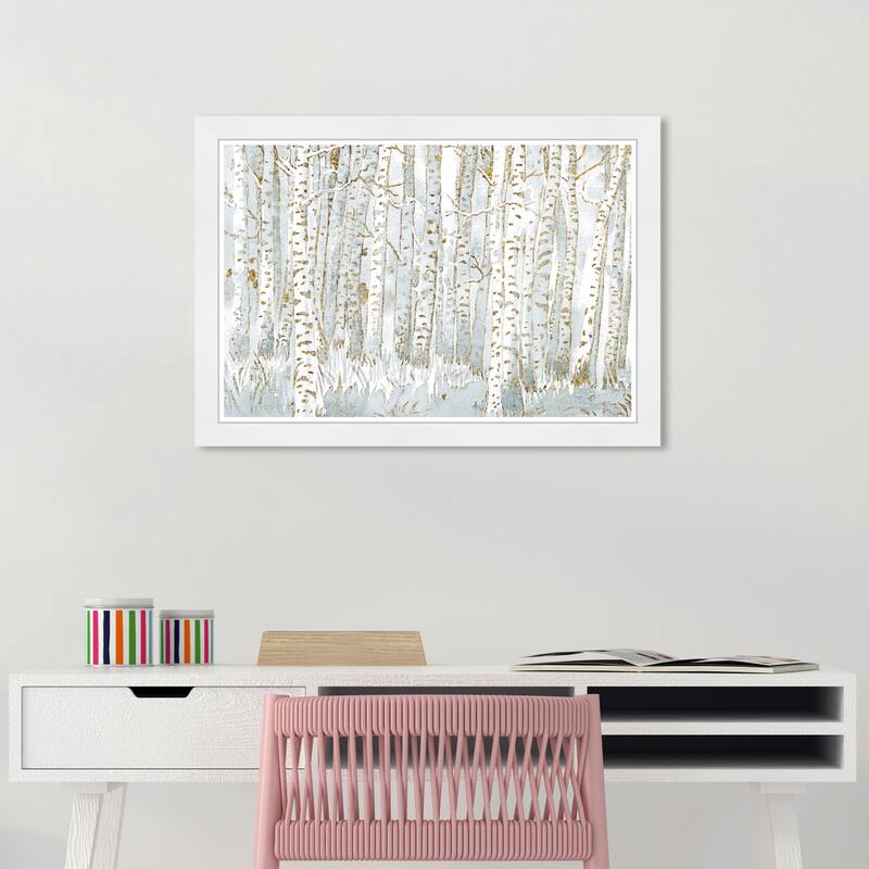 Wynwood Studio Prints Nature and Landscape Aspen Trees Day White and Metallic Gold Modern & Contemporary Wall Art Canvas Print - White