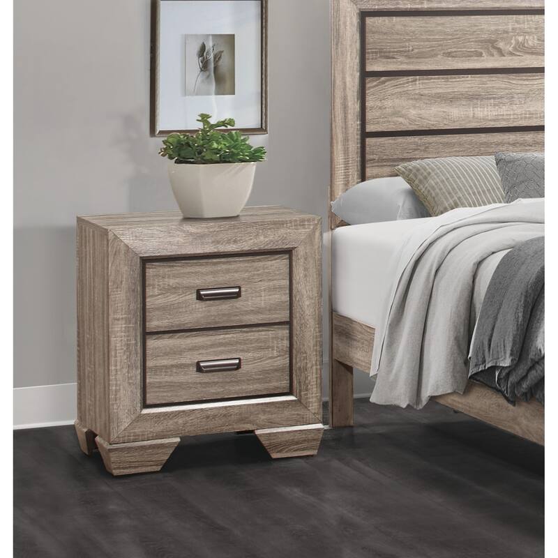 Natural Finish Nightstand, Flat Cup Pulls, 2 Dovetail Drawers, Wooden Bedside Table