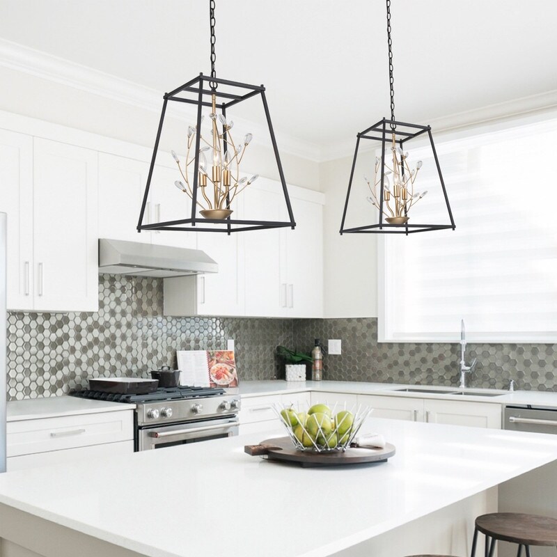Modern 3-light Chandelier Crystal Flower Cage Pendant for Kitchen Island