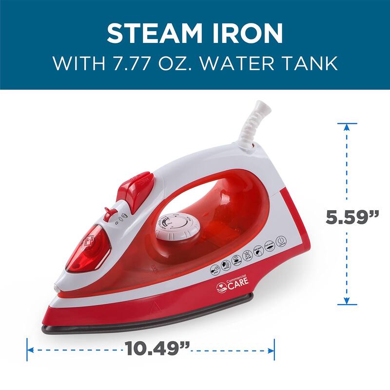 Steam Iron, 1200 Watts Steamer for Clothes, Self-Cleaning Portable Iron, Red - Red