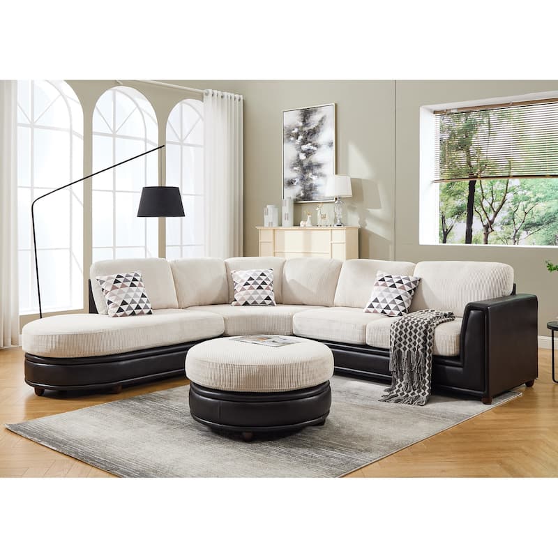 Oversized Corduroy With Faux Leather Modular Sectional