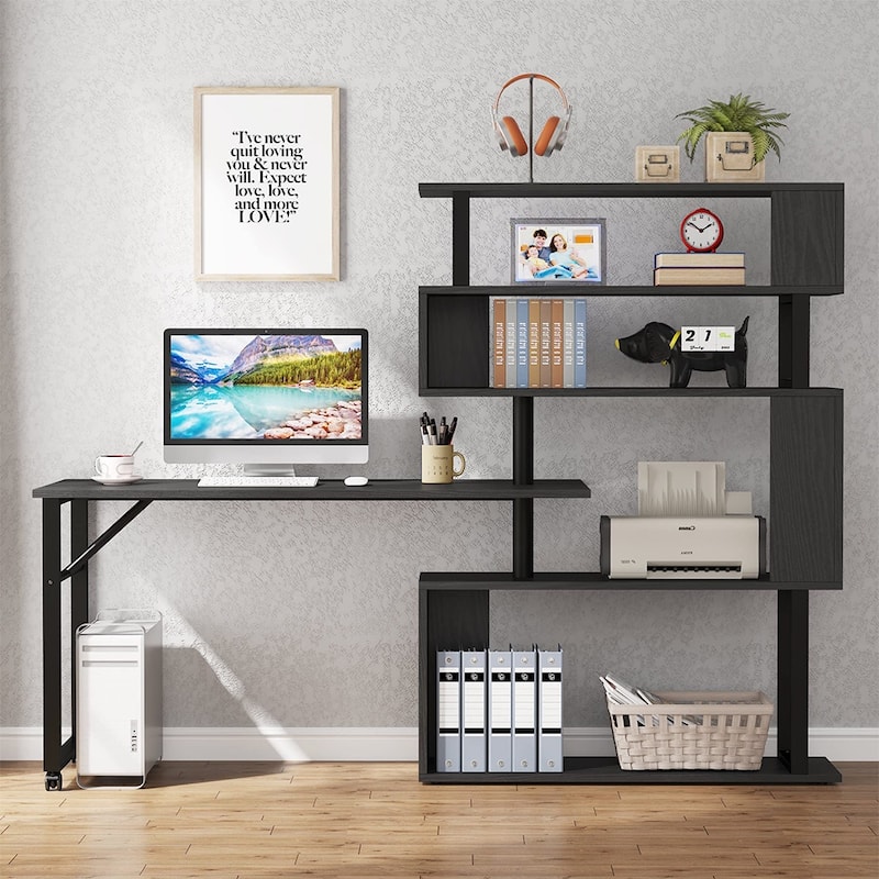Reversible L-Shaped Computer Desk with 5 Shelves, Wheels